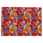 フローラルパターンイエローブルーパープルグリーンレッド ラージペーパーバッグ (裏面)