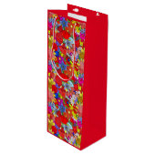 フローラルパターンイエローブルーパープルグリーンレッド ワインギフトバッグ (正面アングル)