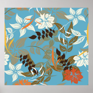 フローラルパターンイラストレーション:シームレスなヴィンテージバック ポスター