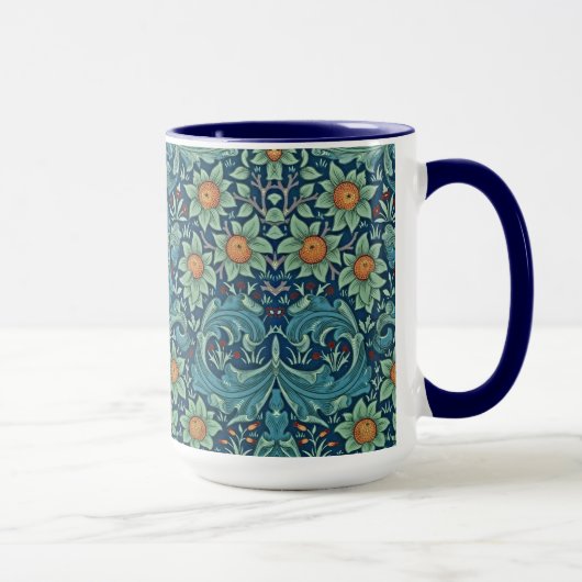フローラルパターンウィリアムモリスレッドイエローブルーグリー マグカップ (右)