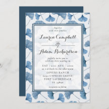 フローラルパターンウォーターカラーブルー&ホワイト結婚ズ