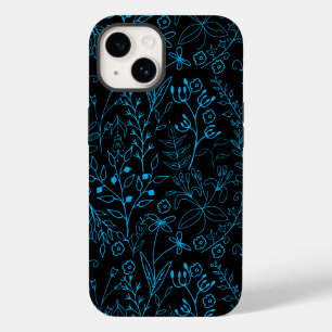 フローラルパターンクラシックモノトーンブルー.A07ブラックBG Case-Mate iPhone 14ケース