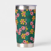 フローラルパターングリーンかわいいモノグラムウォーターボトル 保温保冷タンブラー (左面)