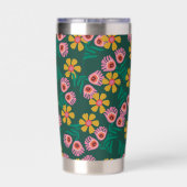 フローラルパターングリーンかわいいモノグラムウォーターボトル 保温保冷タンブラー (背面)