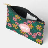 フローラルパターングリーンかわいいモノグラム化粧品 アクセサリーポーチ (見開き)