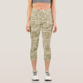 フローラルパターングリーンセージアンティークダマスク カプリレギンス (正面)