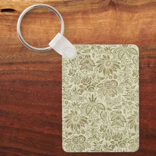 フローラルパターングリーンセージアンティークダマスク キーホルダー (正面)