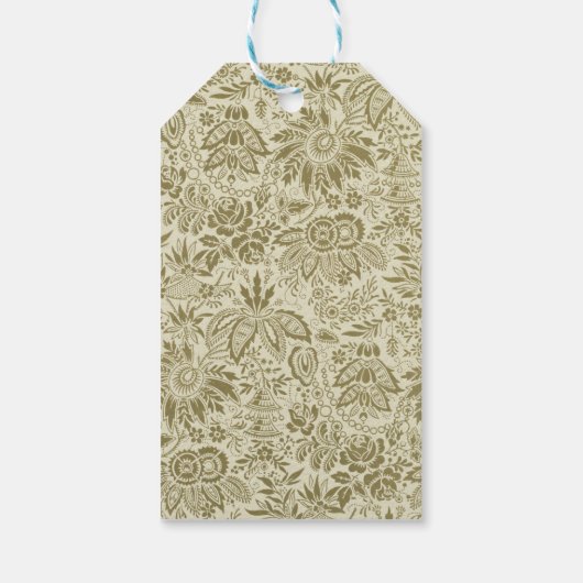 フローラルパターングリーンセージアンティークダマスク ギフトタグ (裏面)