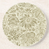 フローラルパターングリーンセージアンティークダマスク コースター (正面)