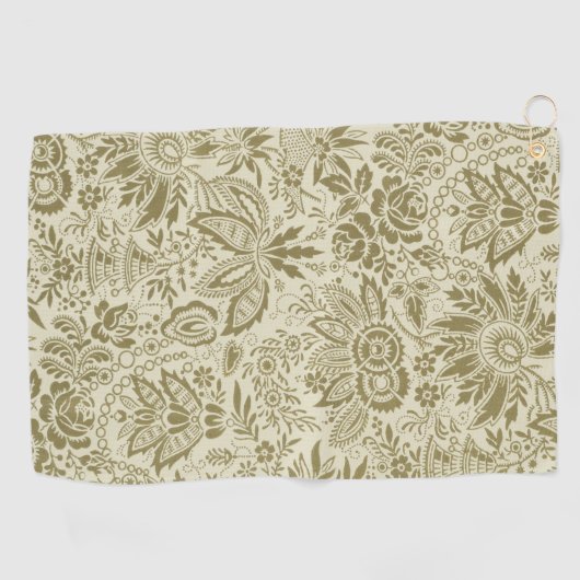 フローラルパターングリーンセージアンティークダマスク ゴルフタオル (横)