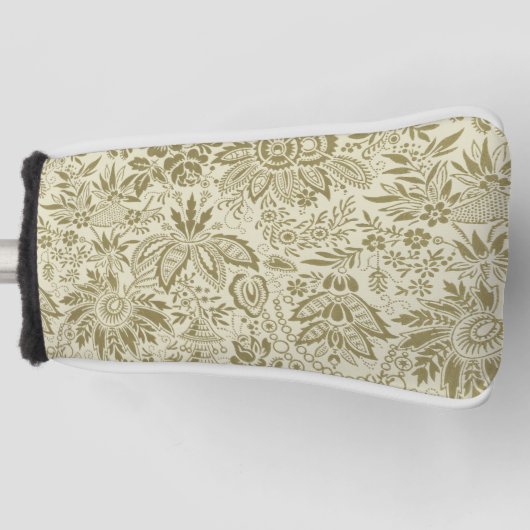 フローラルパターングリーンセージアンティークダマスク ゴルフヘッドカバー (正面)