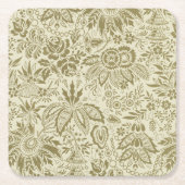 フローラルパターングリーンセージアンティークダマスク スクエアペーパーコースター (正面)