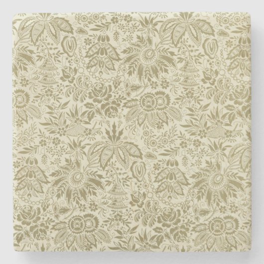フローラルパターングリーンセージアンティークダマスク ストーンコースター (正面)