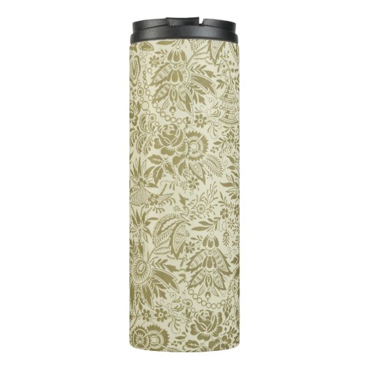 フローラルパターングリーンセージアンティークダマスク タンブラー (裏面)