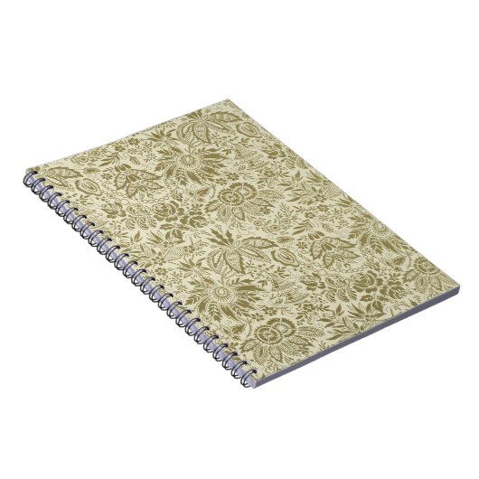 フローラルパターングリーンセージアンティークダマスク ノートブック (右側)