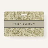 フローラルパターングリーンセージアンティークダマスク バッジ (正面)