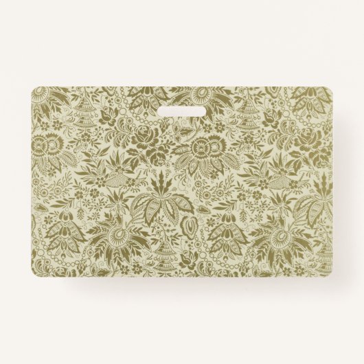 フローラルパターングリーンセージアンティークダマスク バッジ (裏面)