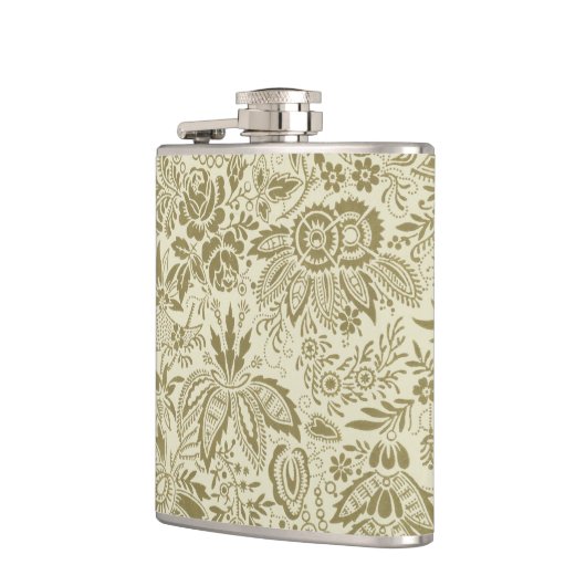 フローラルパターングリーンセージアンティークダマスク フラスク (左)