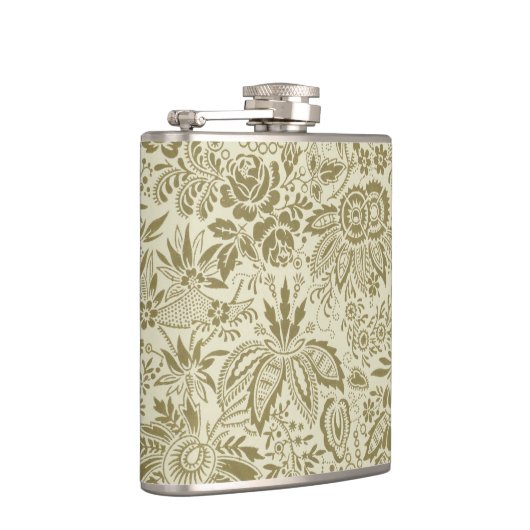 フローラルパターングリーンセージアンティークダマスク フラスク (右)