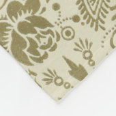 フローラルパターングリーンセージアンティークダマスク フリースブランケット (角)