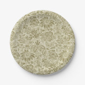 フローラルパターングリーンセージアンティークダマスク ペーパープレート (正面)