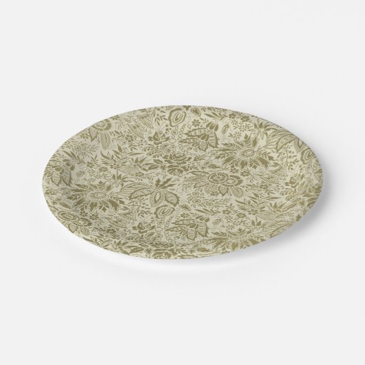 フローラルパターングリーンセージアンティークダマスク ペーパープレート (アングル)