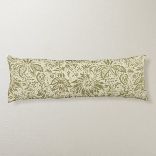 フローラルパターングリーンセージアンティークダマスク ボディピロー (裏面)