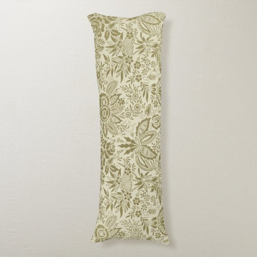 フローラルパターングリーンセージアンティークダマスク ボディピロー (正面縦)