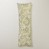フローラルパターングリーンセージアンティークダマスク ボディピロー (裏面 (縦))