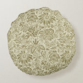フローラルパターングリーンセージアンティークダマスク ラウンドクッション (裏面)