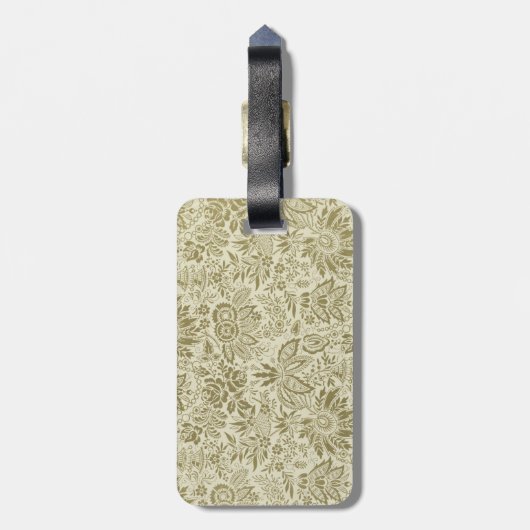 フローラルパターングリーンセージアンティークダマスク ラゲッジタグ (裏面縦)