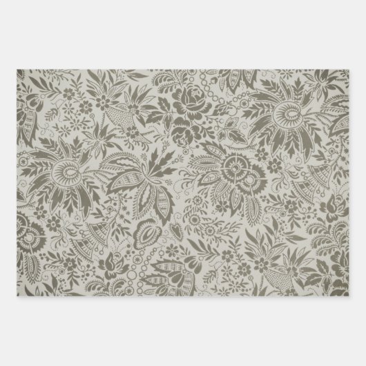 フローラルパターングリーンセージアンティークダマスク ラッピングペーパーシート (正面2)