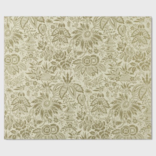 フローラルパターングリーンセージアンティークダマスク ラッピングペーパー (フラット)
