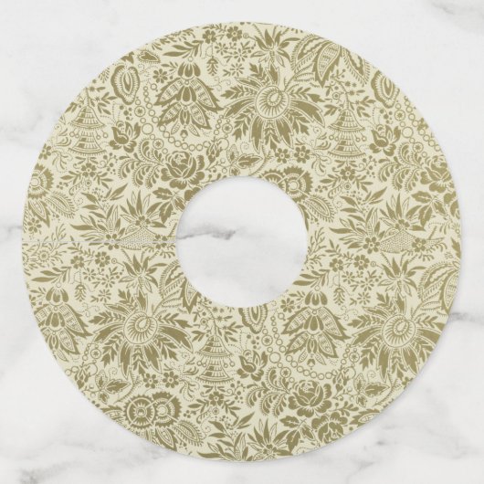 フローラルパターングリーンセージアンティークダマスク ワイングラスタグ (正面)