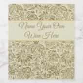 フローラルパターングリーンセージアンティークダマスク ワインラベル (シングルラベル)