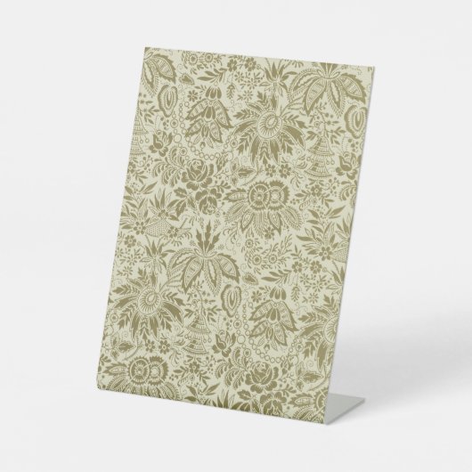 フローラルパターングリーンセージアンティークダマスク 台座サイン (正面)