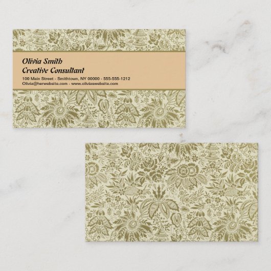 フローラルパターングリーンセージアンティークダマスク 名刺 (正面/裏面)