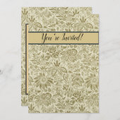 フローラルパターングリーンセージアンティークダマスク 招待状 (正面/裏面)
