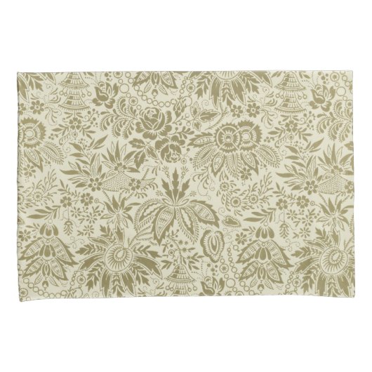 フローラルパターングリーンセージアンティークダマスク 枕カバー (正面右)