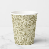 フローラルパターングリーンセージアンティークダマスク 紙コップ (正面)