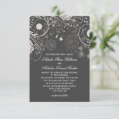 フローラルパターングレー/白 – 3x5結婚式招待状 招待状 (スタンド正面)