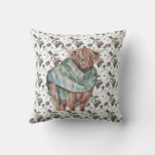 フローラルパターンスコティスルハイランドカウホワイト クッション (裏面)