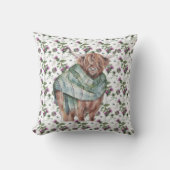 フローラルパターンスコティスルハイランドカウホワイト クッション (正面)