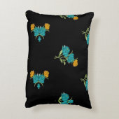 フローラルパターンターコイズコーラルグリーンオンブラック アクセントクッション (裏面(縦))