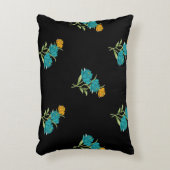 フローラルパターンターコイズコーラルグリーンオンブラック アクセントクッション (正面(垂直))