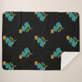 フローラルパターンターコイズコーラルグリーンオンブラック シェルパブランケット (正面(横))
