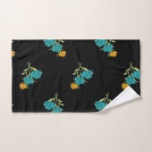 フローラルパターンターコイズコーラルグリーンオンブラック バスタオルセット (ハンドタオル)