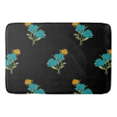 フローラルパターンターコイズコーラルグリーンオンブラック バスマット (正面)
