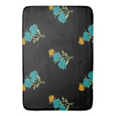 フローラルパターンターコイズコーラルグリーンオンブラック バスマット (正面縦)