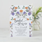 フローラルパターンダスティーブルー&オレンジブライダルシャワー 招待状 (スタンド正面)